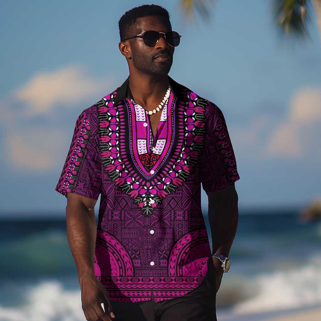 Pink Dashiki and Tapa Pattern Hawaiian Shirt Africa-Polynesia Together Culture LT9