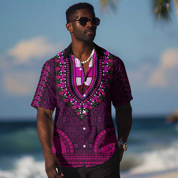 Pink Dashiki and Tapa Pattern Hawaiian Shirt Africa-Polynesia Together Culture LT9
