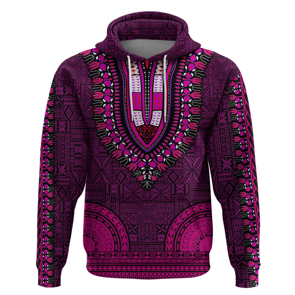 African Dashiki Hoodie With Tapa Pattern - Pink LT9