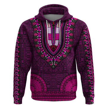 African Dashiki Hoodie With Tapa Pattern - Pink LT9