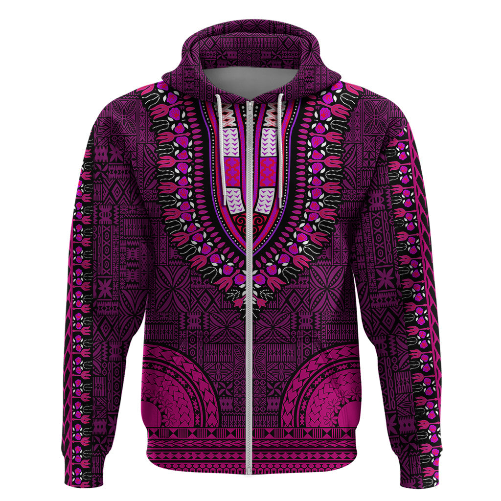 African Dashiki Hoodie With Tapa Pattern - Pink LT9