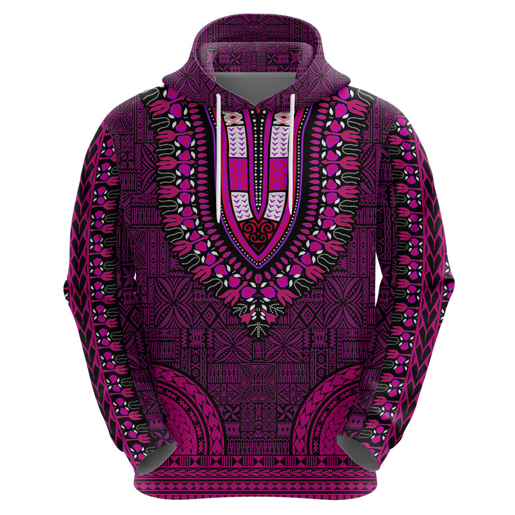 African Dashiki Hoodie With Tapa Pattern - Pink LT9