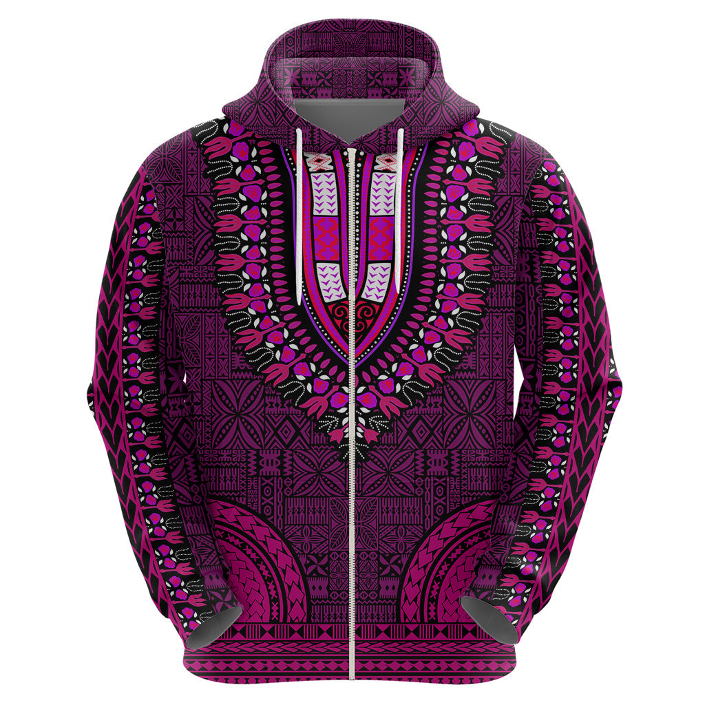African Dashiki Hoodie With Tapa Pattern - Pink LT9