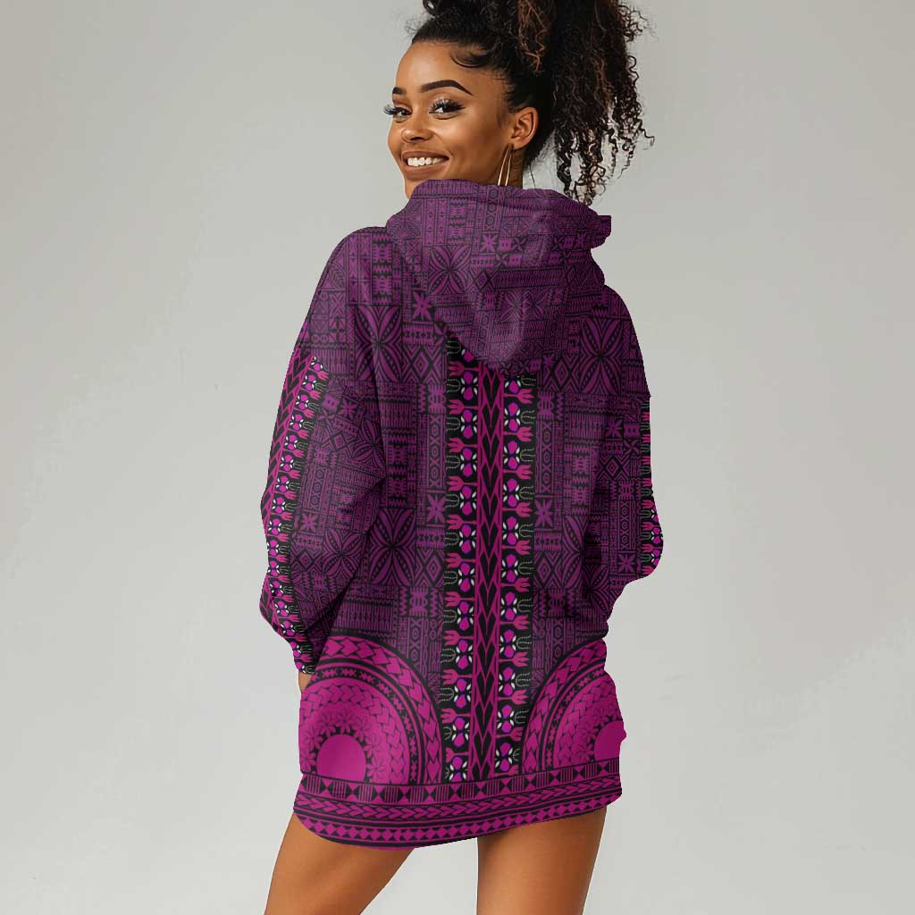 Pink Dashiki and Tapa Pattern Hoodie Dress Africa-Polynesia Together Culture LT9