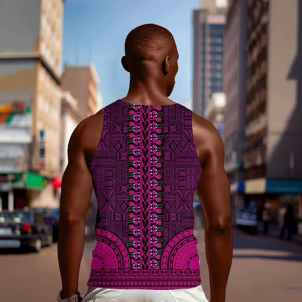 Pink Dashiki and Tapa Pattern Men Tank Top Africa-Polynesia Together Culture LT9