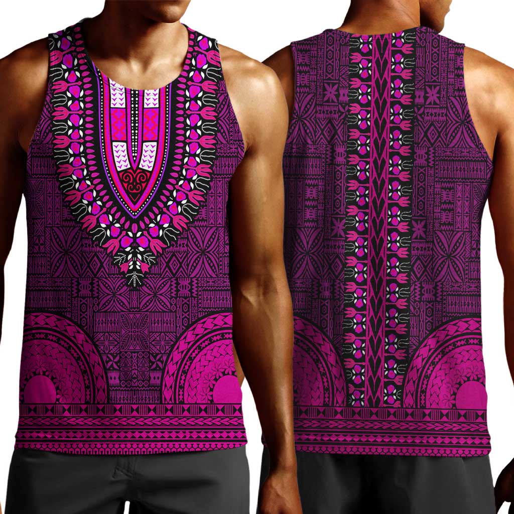 Pink Dashiki and Tapa Pattern Men Tank Top Africa-Polynesia Together Culture LT9