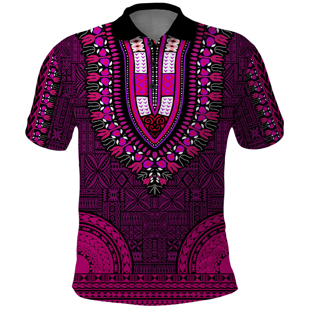 African Dashiki Polo Shirt With Tapa Pattern - Pink LT9