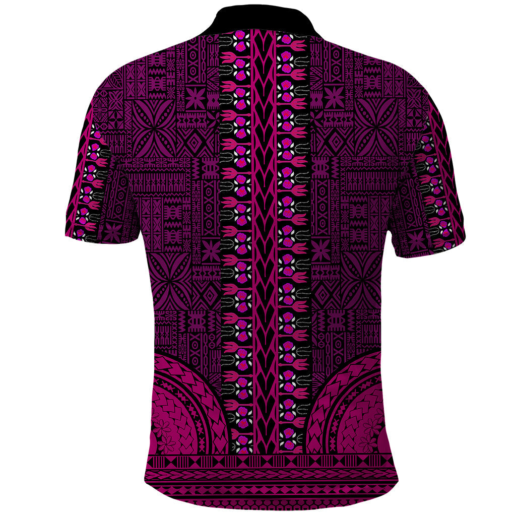 African Dashiki Polo Shirt With Tapa Pattern - Pink LT9