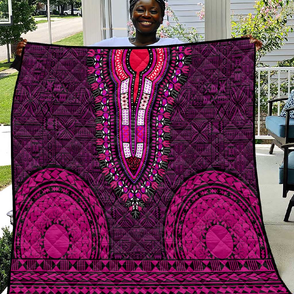 Pink Dashiki and Tapa Pattern Quilt Africa-Polynesia Together Culture LT9