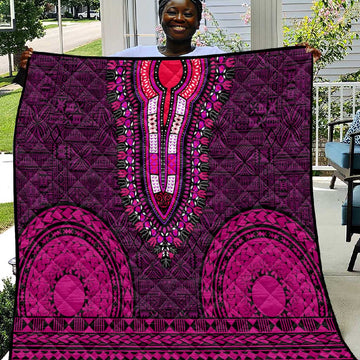 Pink Dashiki and Tapa Pattern Quilt Africa-Polynesia Together Culture LT9