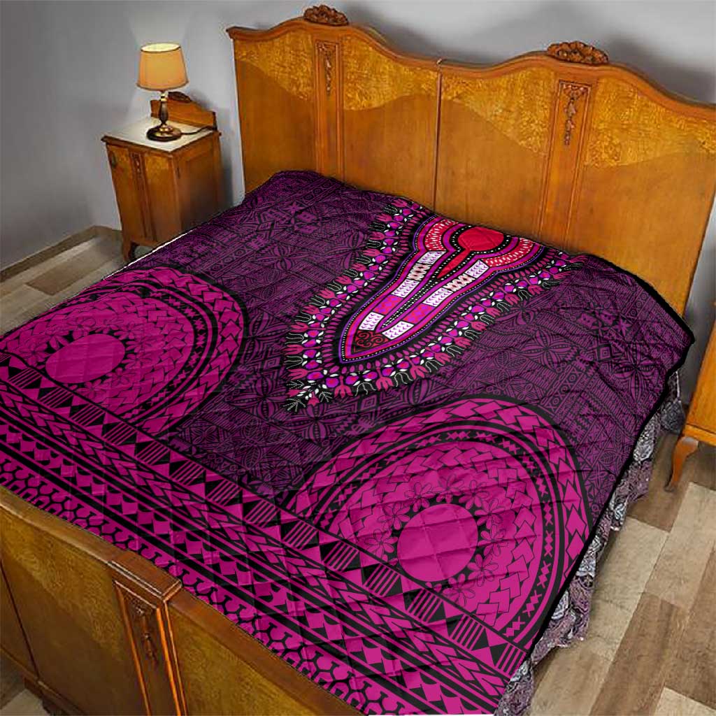 Pink Dashiki and Tapa Pattern Quilt Africa-Polynesia Together Culture LT9