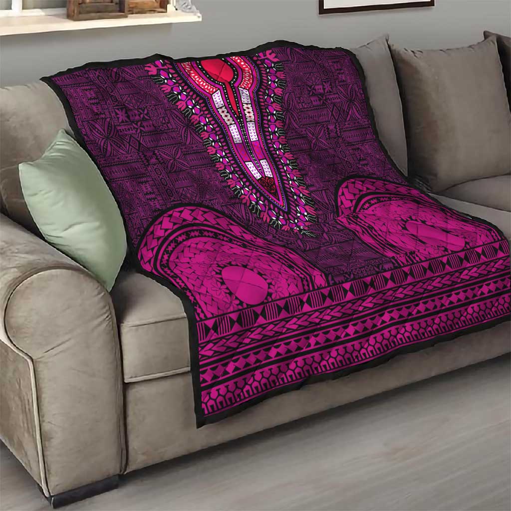 Pink Dashiki and Tapa Pattern Quilt Africa-Polynesia Together Culture LT9