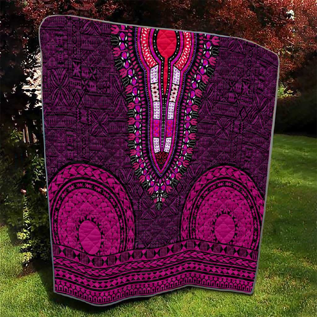 Pink Dashiki and Tapa Pattern Quilt Africa-Polynesia Together Culture LT9