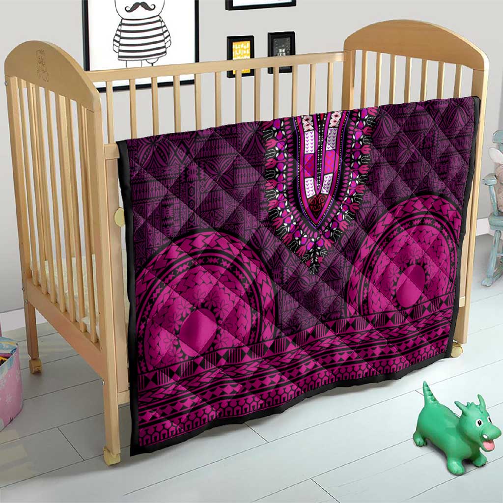Pink Dashiki and Tapa Pattern Quilt Africa-Polynesia Together Culture LT9