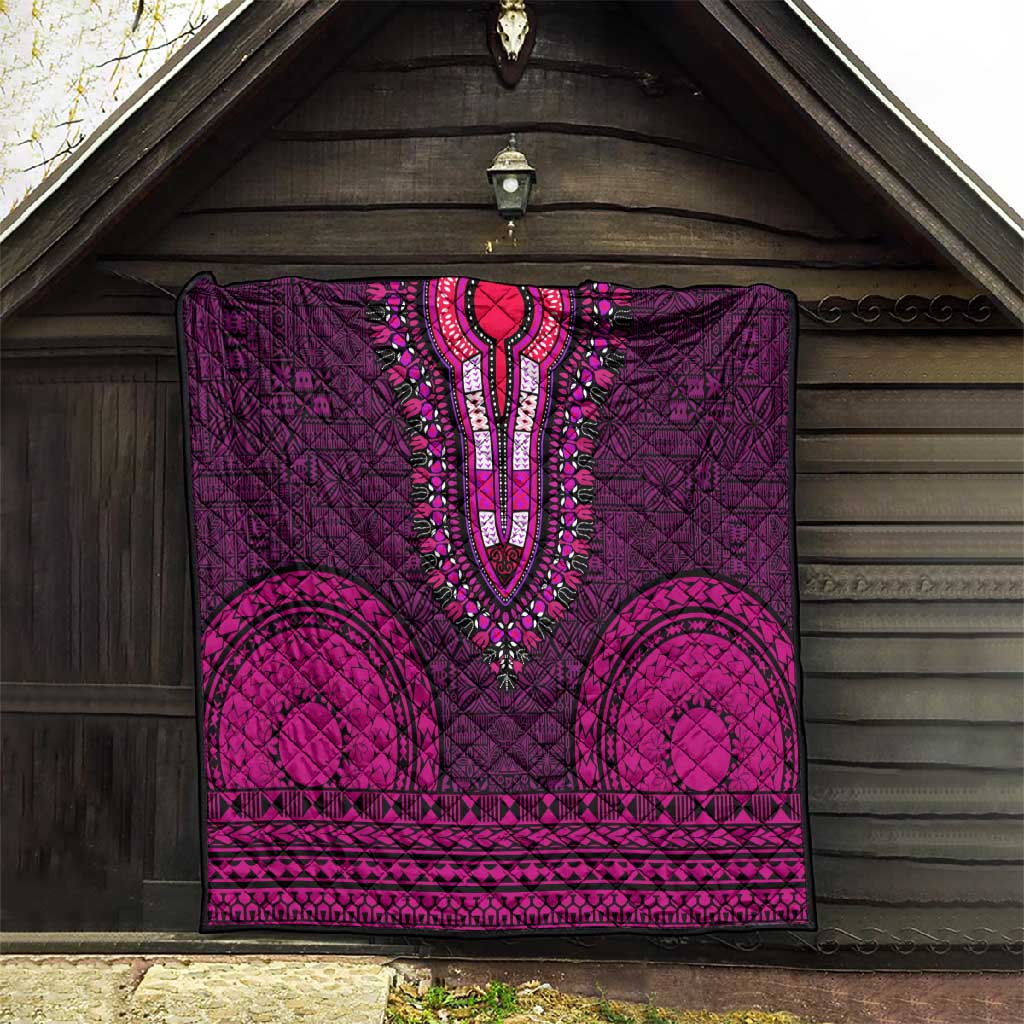 Pink Dashiki and Tapa Pattern Quilt Africa-Polynesia Together Culture LT9