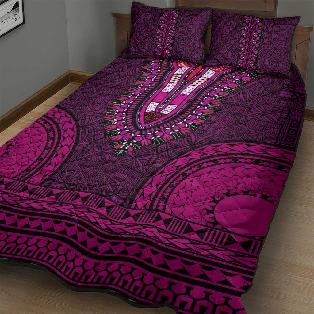 Pink Dashiki and Tapa Pattern Quilt Bed Set Africa-Polynesia Together Culture LT9