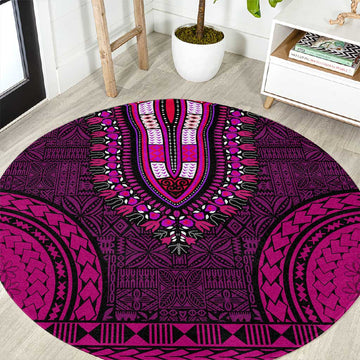 Pink Dashiki and Tapa Pattern Round Carpet Africa-Polynesia Together Culture LT9