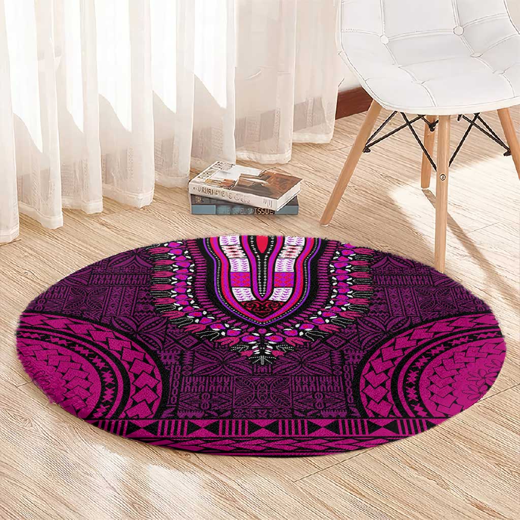 Pink Dashiki and Tapa Pattern Round Carpet Africa-Polynesia Together Culture LT9
