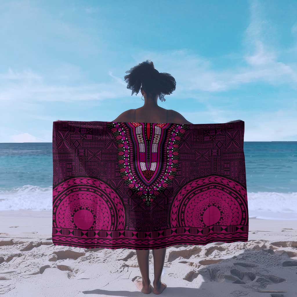 Pink Dashiki and Tapa Pattern Sarong Africa-Polynesia Together Culture LT9