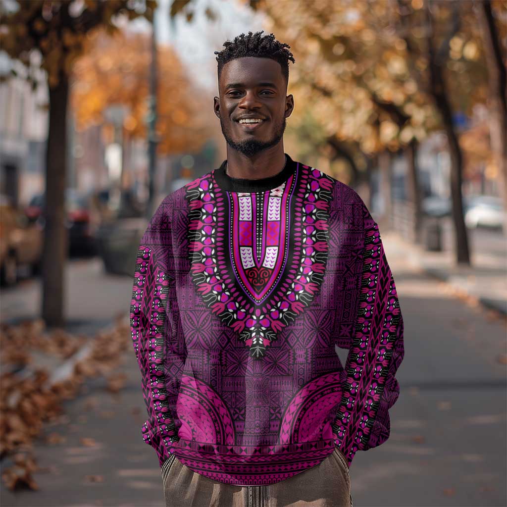 Pink Dashiki and Tapa Pattern Sweatshirt Africa-Polynesia Together Culture LT9
