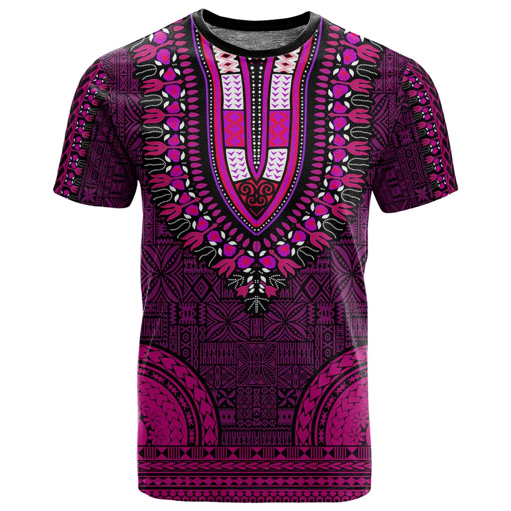 Pink Dashiki and Tapa Pattern T shirt Africa-Polynesia Together Culture LT9