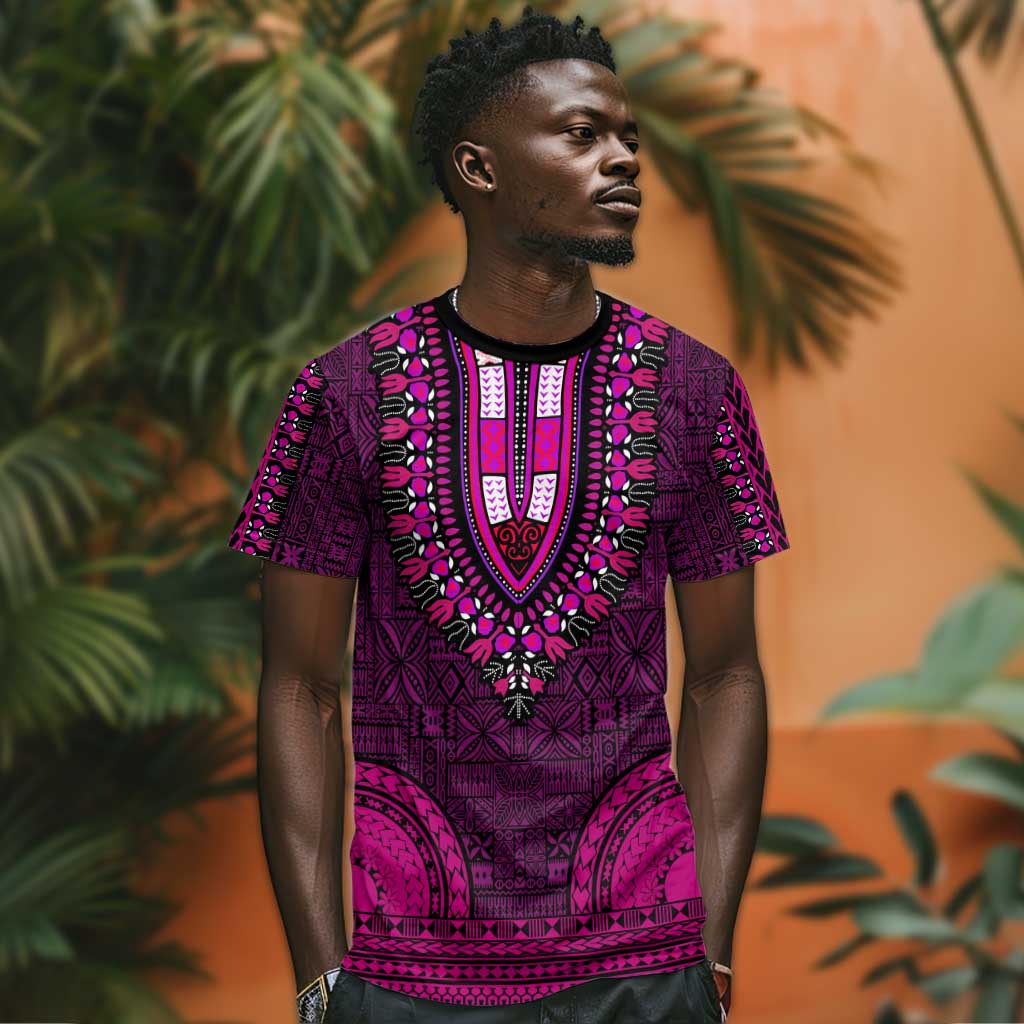 Pink Dashiki and Tapa Pattern T shirt Africa-Polynesia Together Culture LT9