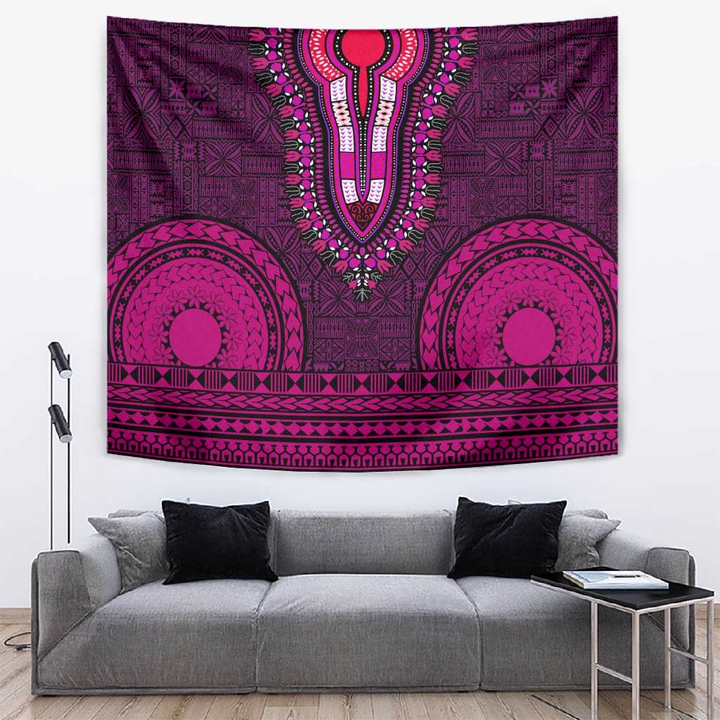 Pink Dashiki and Tapa Pattern Tapestry Africa-Polynesia Together Culture LT9