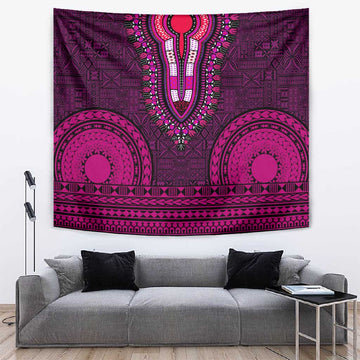 Pink Dashiki and Tapa Pattern Tapestry Africa-Polynesia Together Culture LT9
