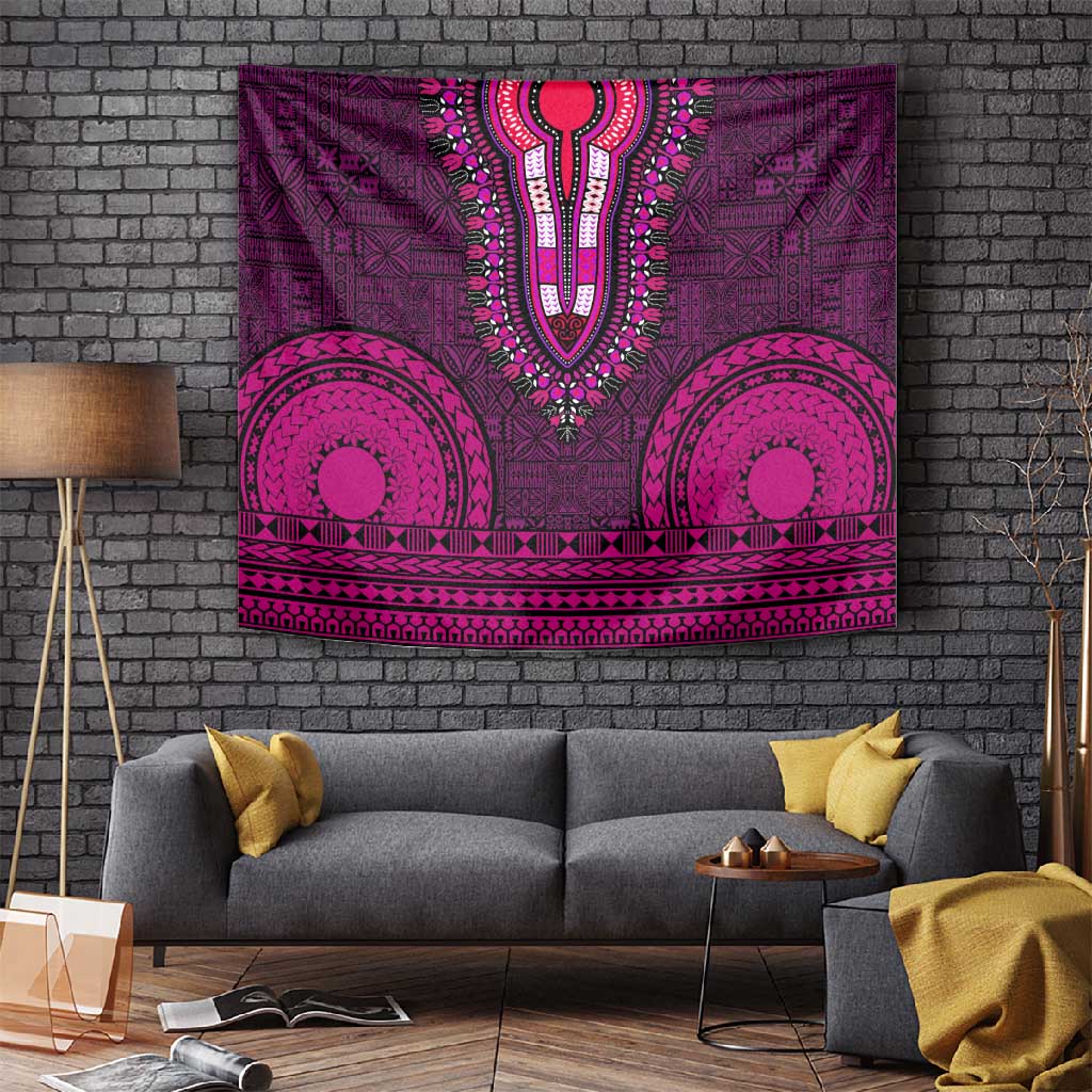 Pink Dashiki and Tapa Pattern Tapestry Africa-Polynesia Together Culture LT9