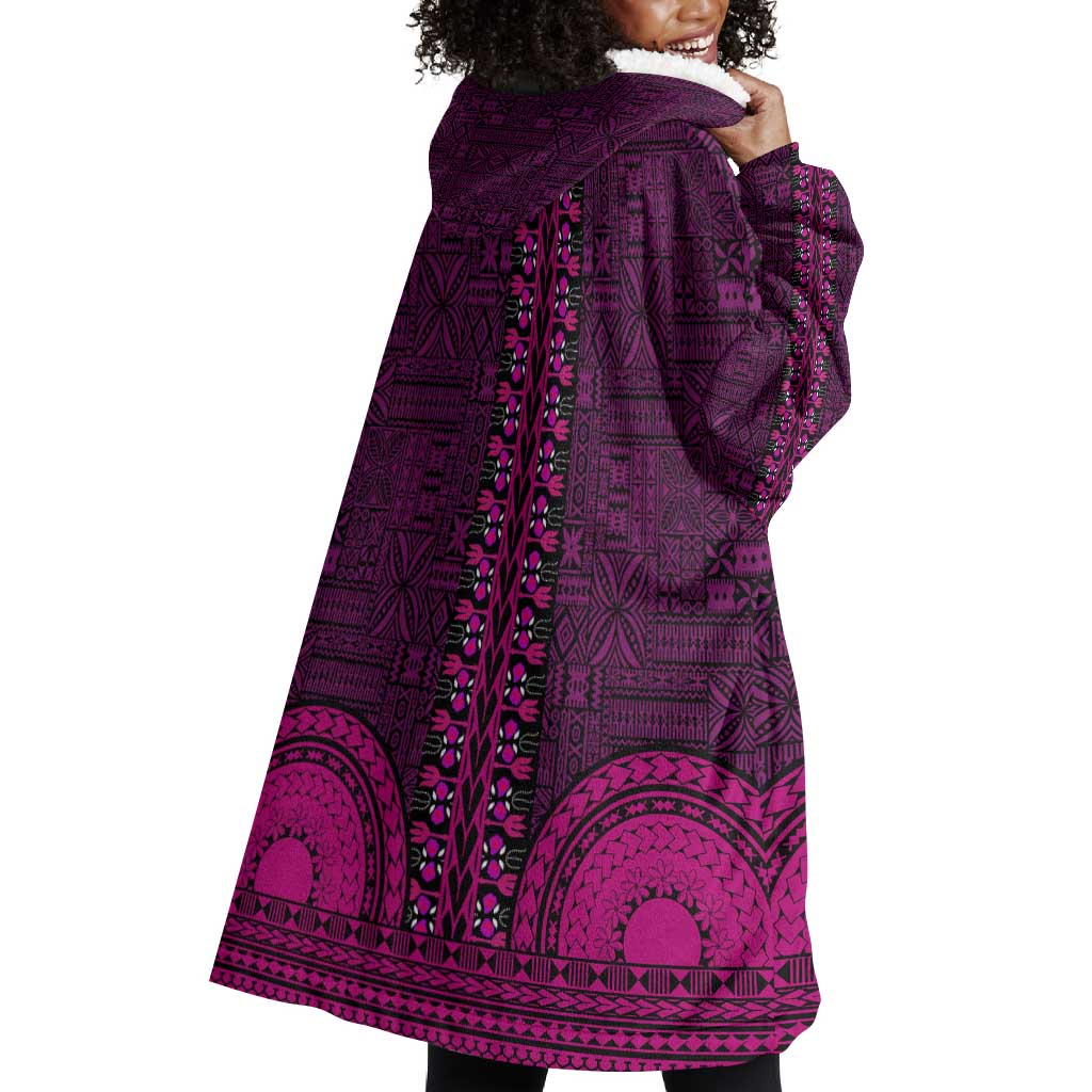 Pink Dashiki and Tapa Pattern Wearable Blanket Hoodie Africa-Polynesia Together Culture LT9