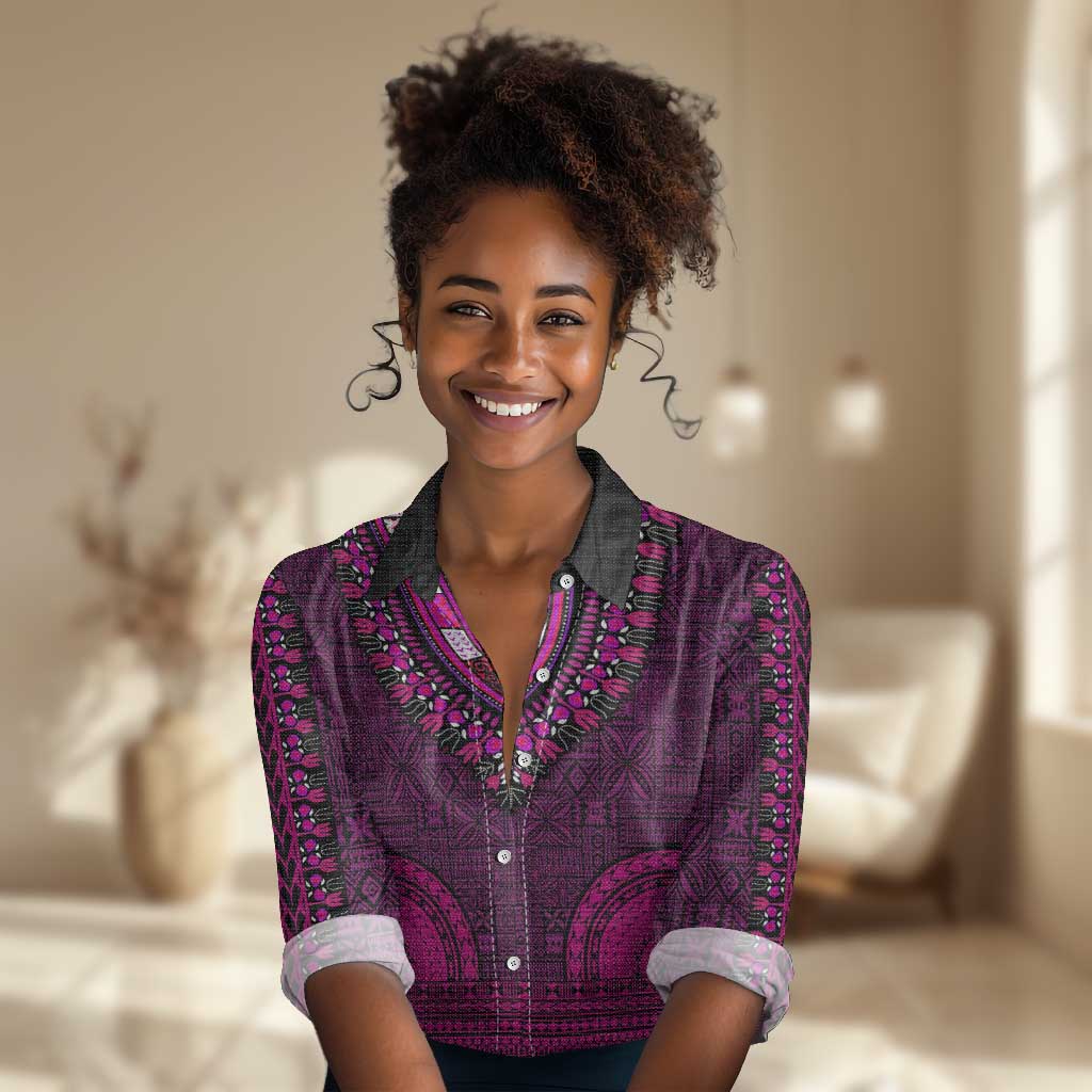 Pink Dashiki and Tapa Pattern Women Casual Shirt Africa-Polynesia Together Culture LT9