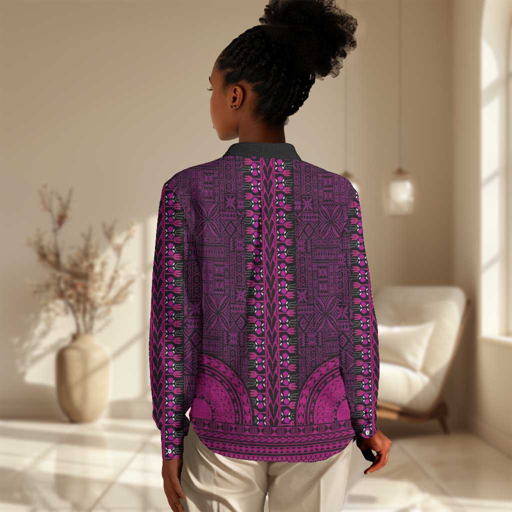 Pink Dashiki and Tapa Pattern Women Casual Shirt Africa-Polynesia Together Culture LT9