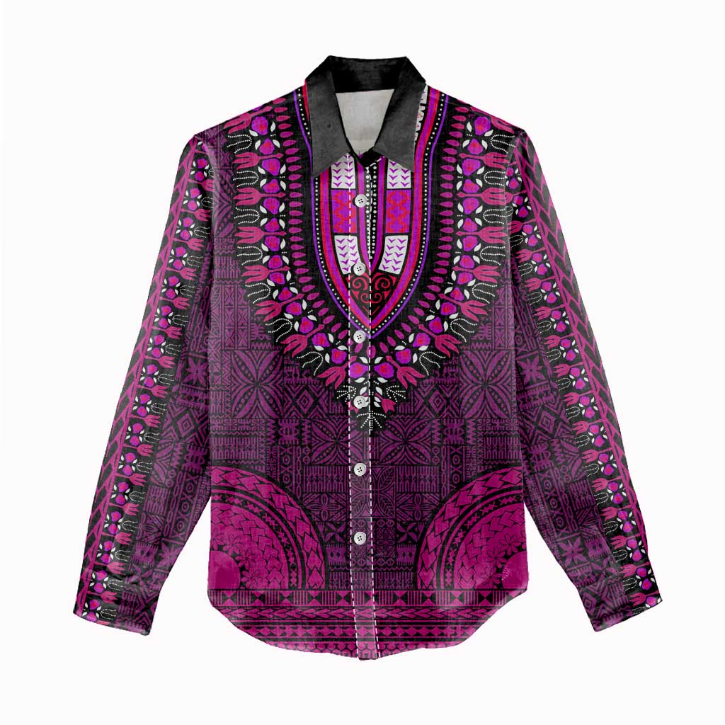 Pink Dashiki and Tapa Pattern Women Casual Shirt Africa-Polynesia Together Culture LT9