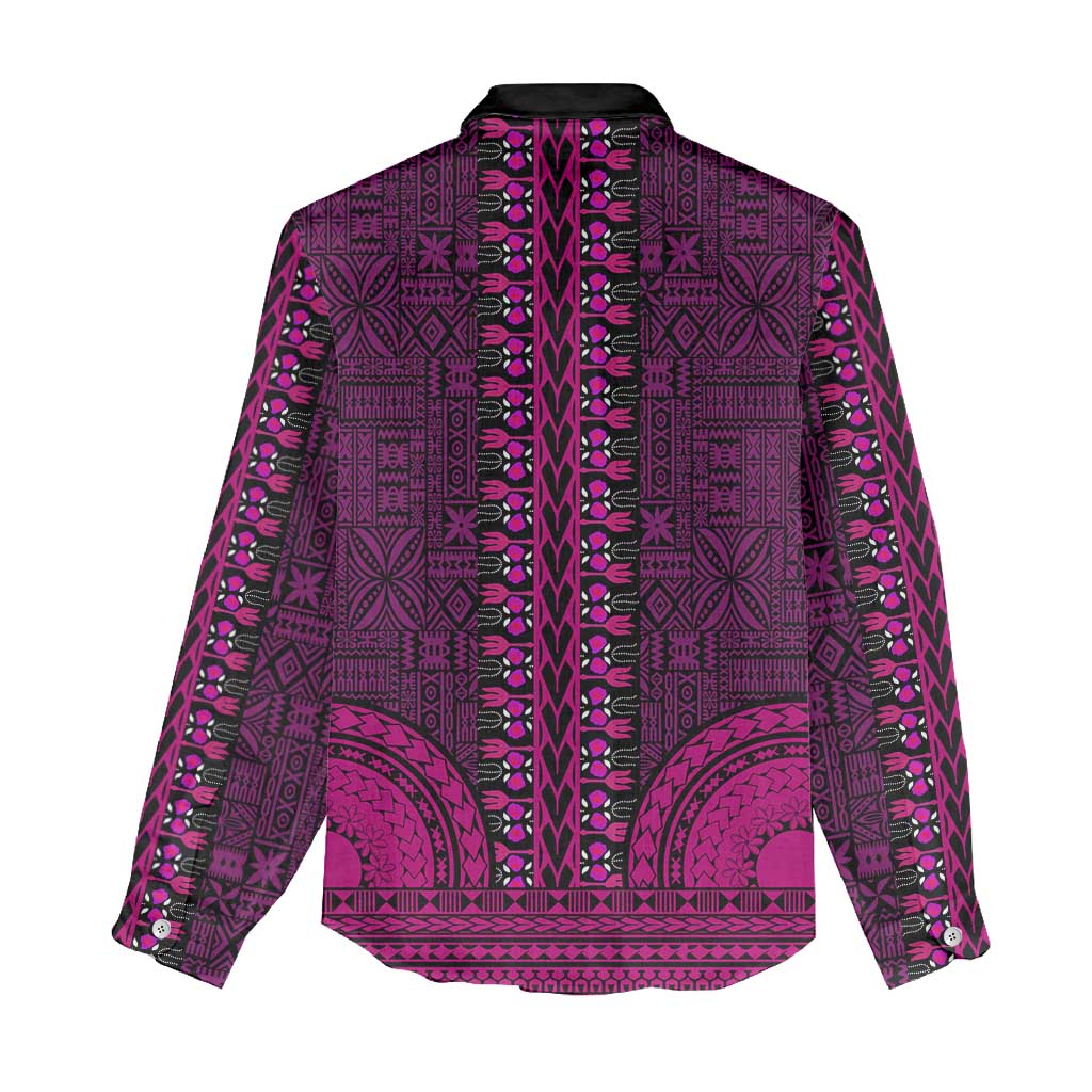 Pink Dashiki and Tapa Pattern Women Casual Shirt Africa-Polynesia Together Culture LT9