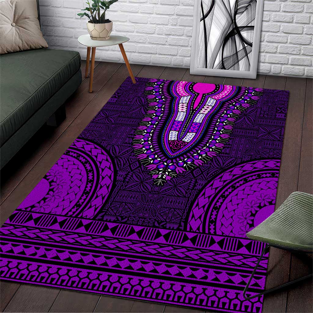 Purple Dashiki and Tapa Pattern Area Rug Africa-Polynesia Together Culture LT9