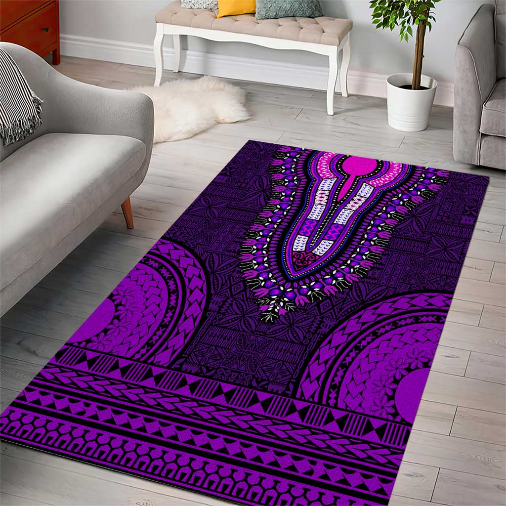 Purple Dashiki and Tapa Pattern Area Rug Africa-Polynesia Together Culture LT9