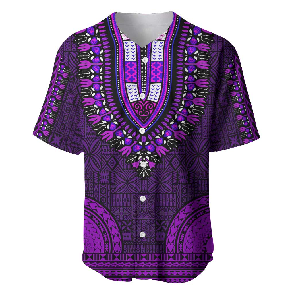 Purple Dashiki and Tapa Pattern Baseball Jersey Africa-Polynesia Together Culture LT9