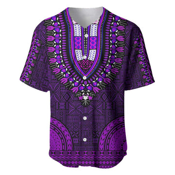 Purple Dashiki and Tapa Pattern Baseball Jersey Africa-Polynesia Together Culture LT9
