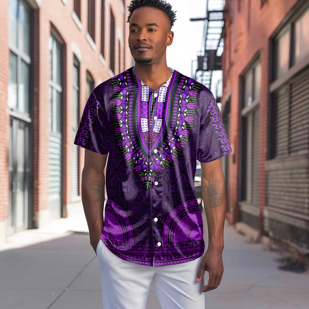 Purple Dashiki and Tapa Pattern Baseball Jersey Africa-Polynesia Together Culture LT9