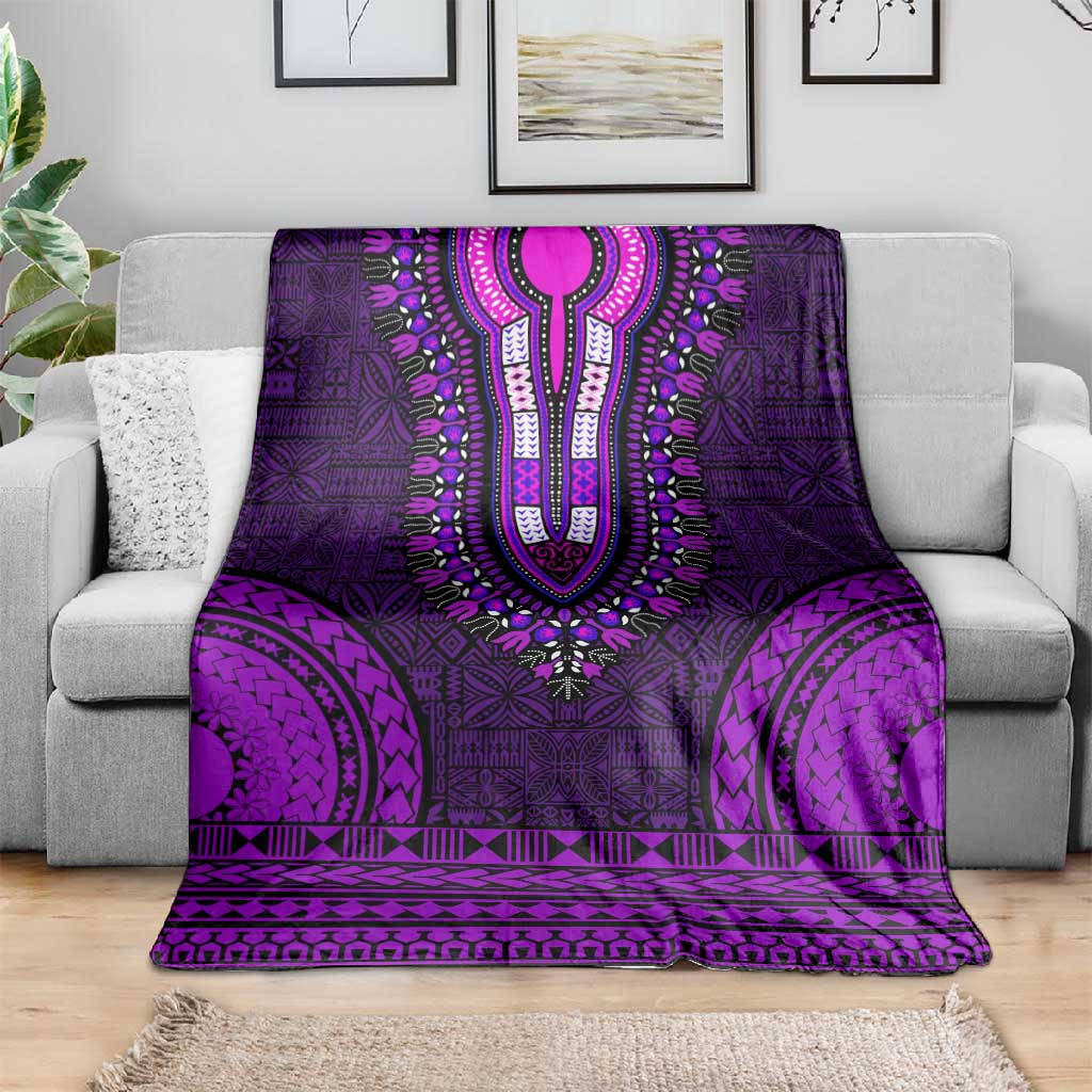 Purple Dashiki and Tapa Pattern Blanket Africa-Polynesia Together Culture LT9