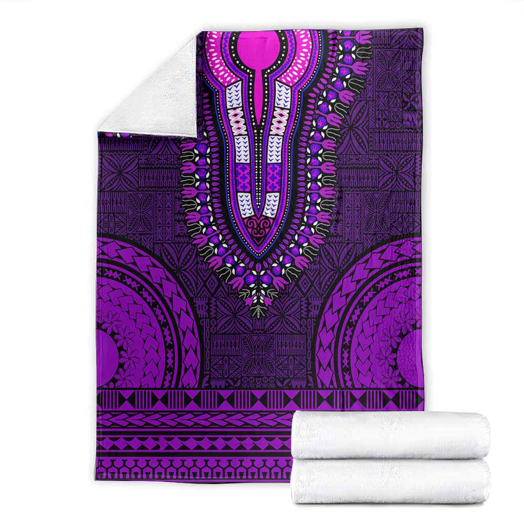 Purple Dashiki and Tapa Pattern Blanket Africa-Polynesia Together Culture LT9