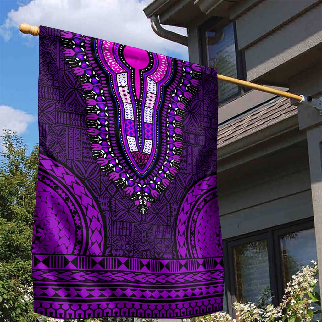 Purple Dashiki and Tapa Pattern Garden Flag Africa-Polynesia Together Culture LT9