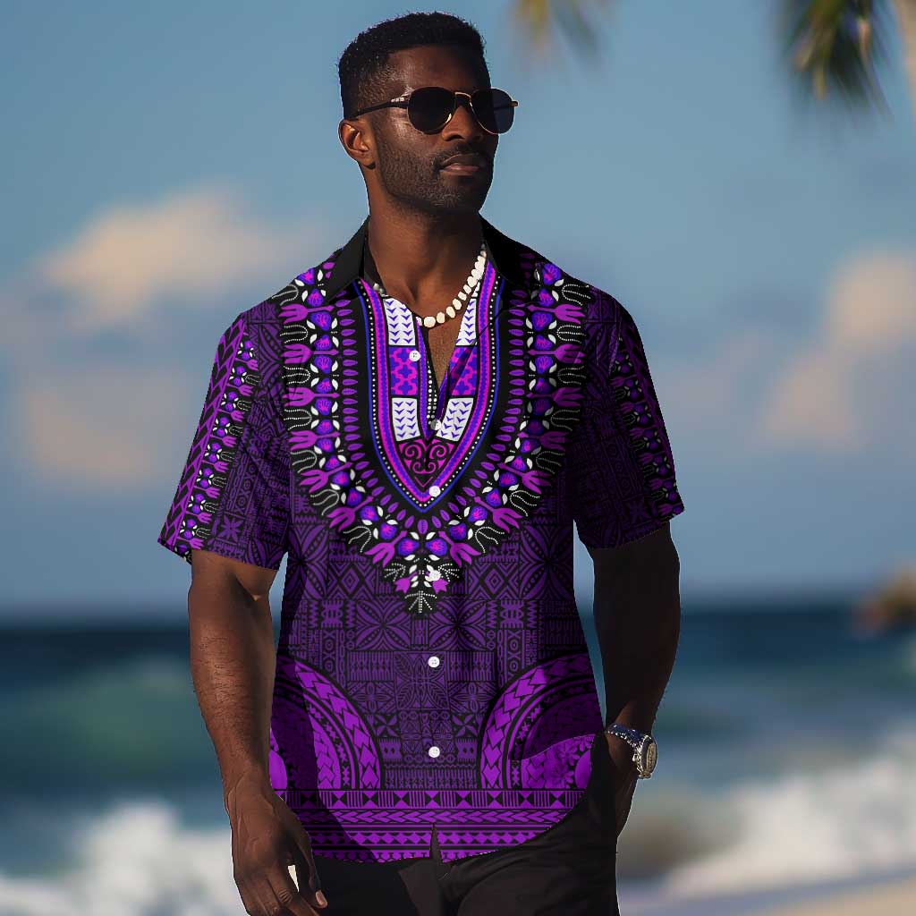 Purple Dashiki and Tapa Pattern Hawaiian Shirt Africa-Polynesia Together Culture LT9