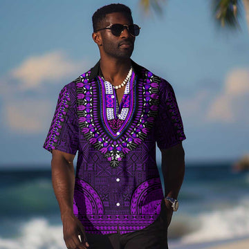 Purple Dashiki and Tapa Pattern Hawaiian Shirt Africa-Polynesia Together Culture LT9