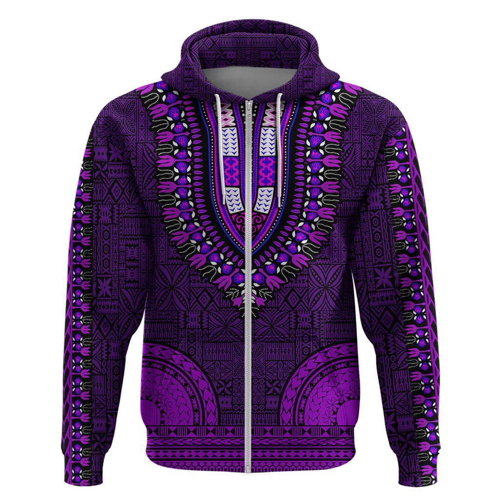 African Dashiki Hoodie With Tapa Pattern - Purple LT9