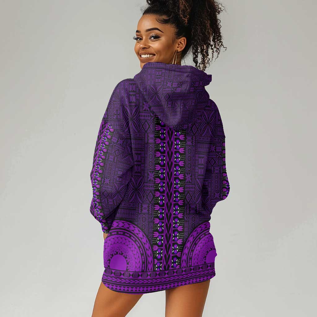 Purple Dashiki and Tapa Pattern Hoodie Dress Africa-Polynesia Together Culture LT9
