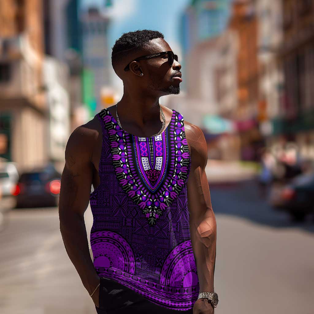Purple Dashiki and Tapa Pattern Men Tank Top Africa-Polynesia Together Culture LT9