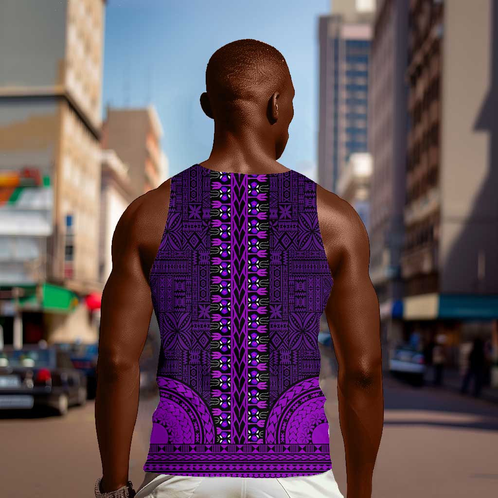 Purple Dashiki and Tapa Pattern Men Tank Top Africa-Polynesia Together Culture LT9