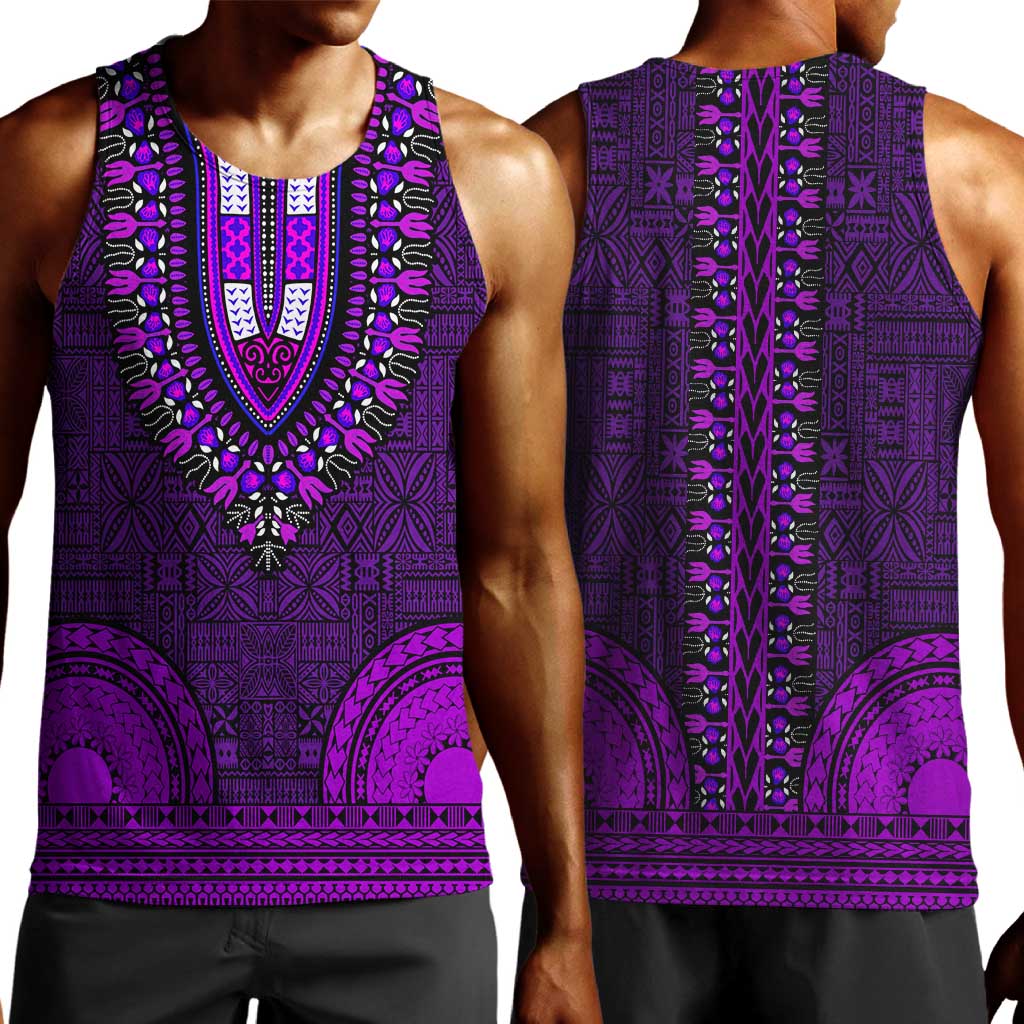 Purple Dashiki and Tapa Pattern Men Tank Top Africa-Polynesia Together Culture LT9