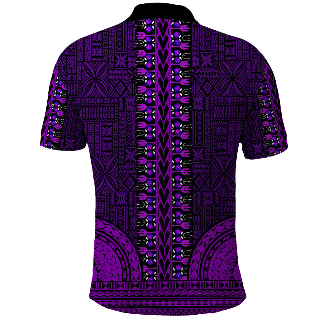 African Dashiki Polo Shirt With Tapa Pattern - Purple LT9